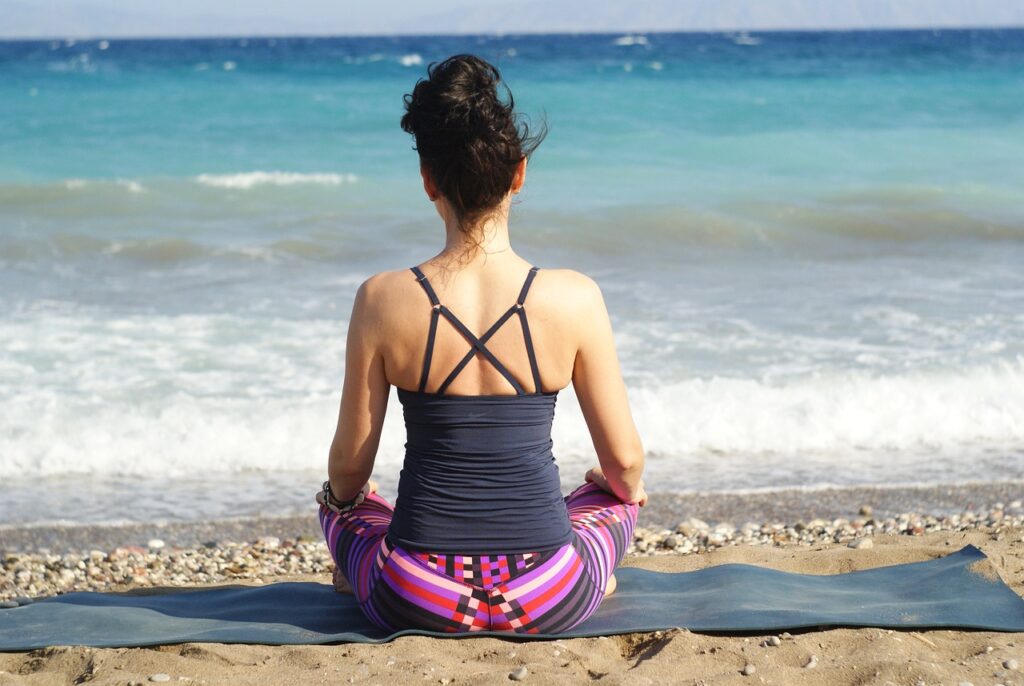 woman, yoga, beach